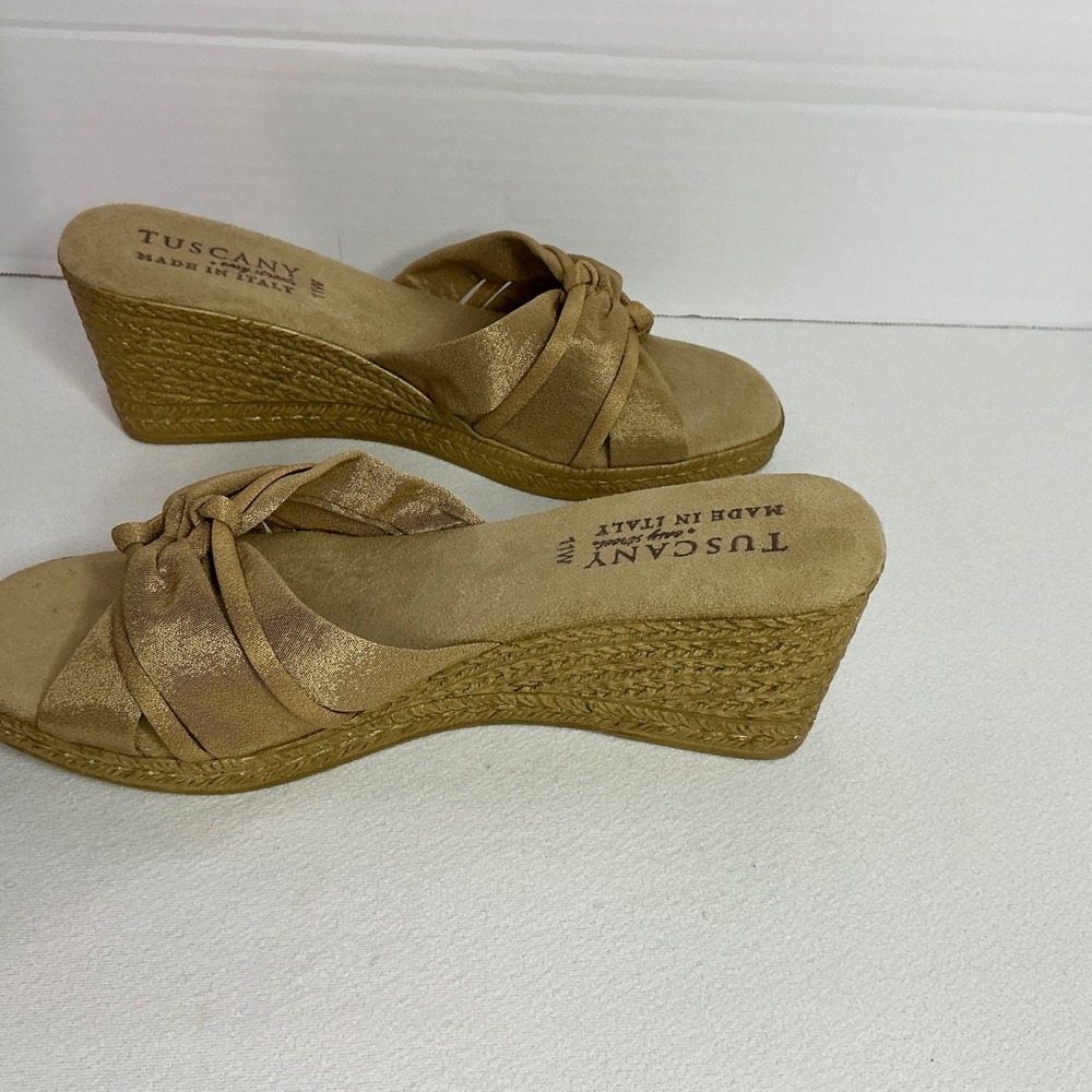 Tuscany by Easy Street Gold Metallic Wedge Sandals Made in Italy Womens 11W - Picture 6 of 9